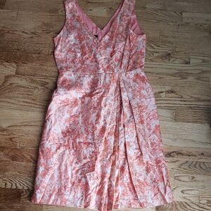Talbots Coral and Cream Floral Sleeveless V-Neck Dress